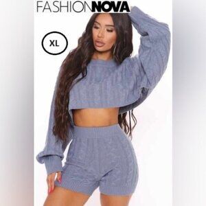 Fashion Nova - Women's Cable Knit Figueroa Set  - Blue. Size: XL. NWT. (1450)